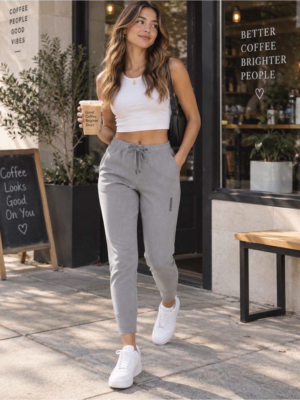 Gymshark Pause Joggers Women’s Small Gray Ribbed 7/8 Athleisure Pants Athleisure